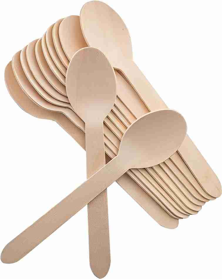 VEDANT SANTOSH Disposable Wooden Spoons - 100 Pack, 14cm (5.5 Inch) Eco-Friendly Birchwood Cutlery for Parties, Picnics, Camping & Takeout
