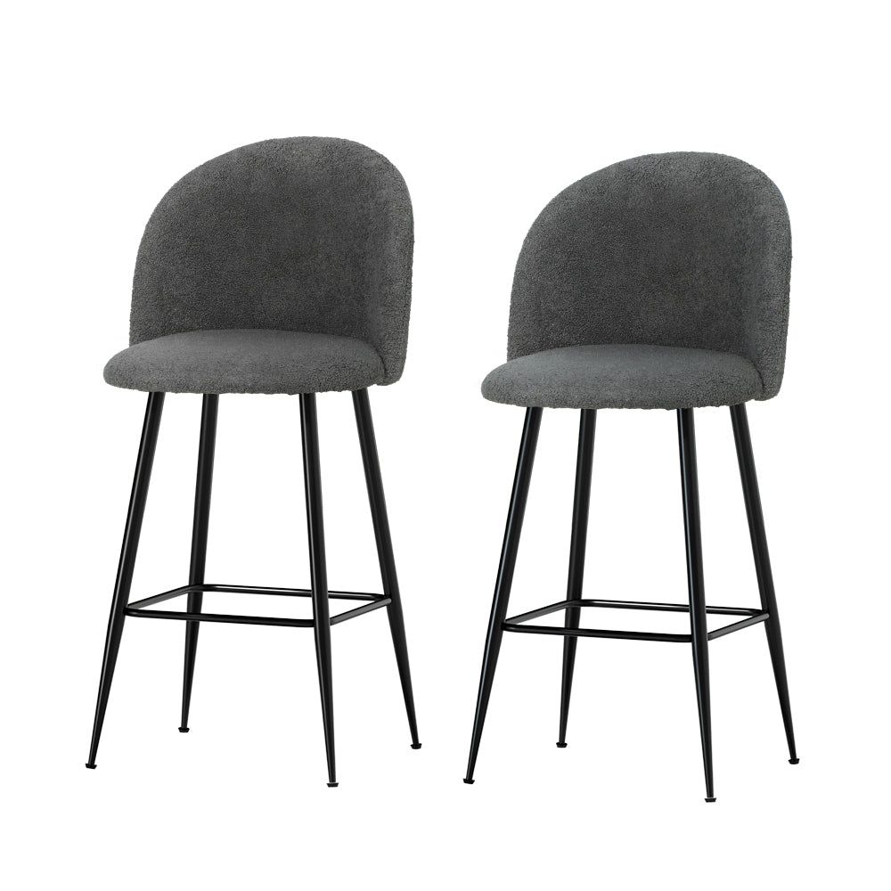 2-Pack Metal Bar Stools with Sherpa Upholstery - Counter Height Kitchen Stools for Dining, Breakfast Nook & Home Bar Use