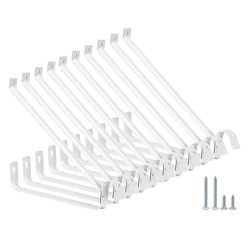 10 Pack Heavy Duty Adjustable Shelf & Rod Support Bracket - Wall Mounted Closet Organizer, White | Sturdy Closet Shelving System for Bedroom, Garage & Laundry Room Storage