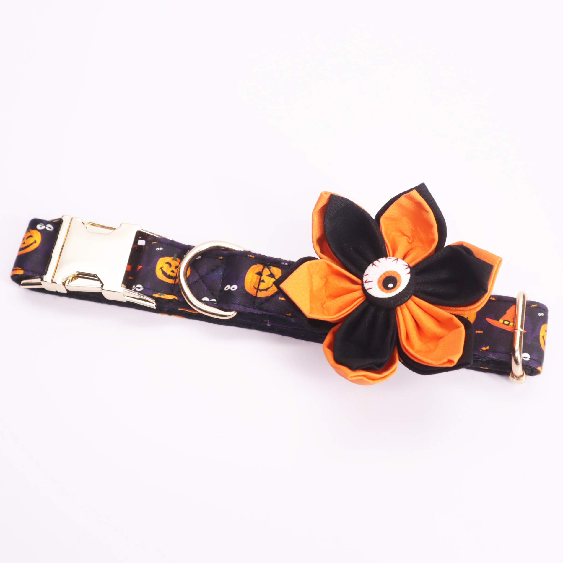 Halloween Dog Collar with Ghost & Flower Design - Orange Pet Collar for Small Medium Large Dogs - Perfect for Halloween Parties, Pet Costumes & Photo Shoots