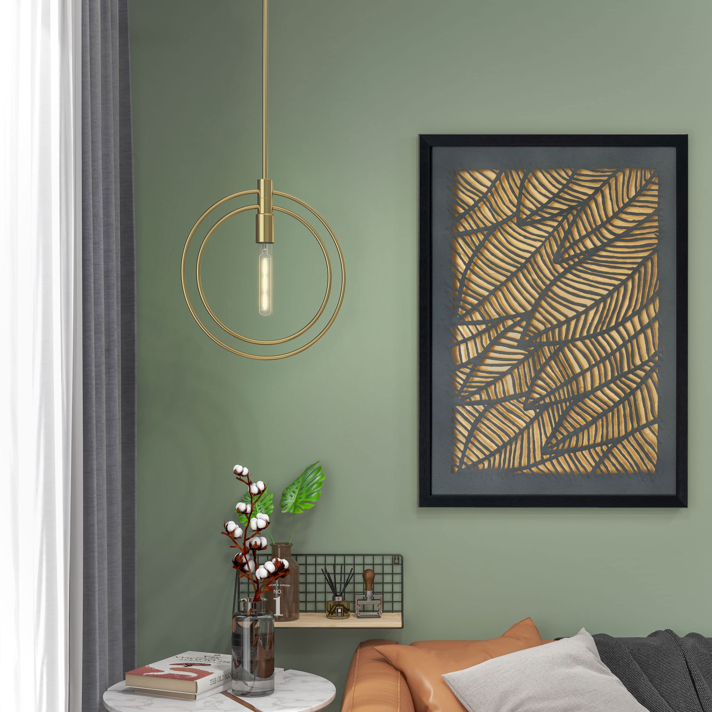 Adjustable Brass Pendant Light Fixture - Single Hanging Chandelier for Kitchen Island, Dining Room, Bedroom & Bathroom | Modern Nyla Design for Home Decor & Interior Lighting
