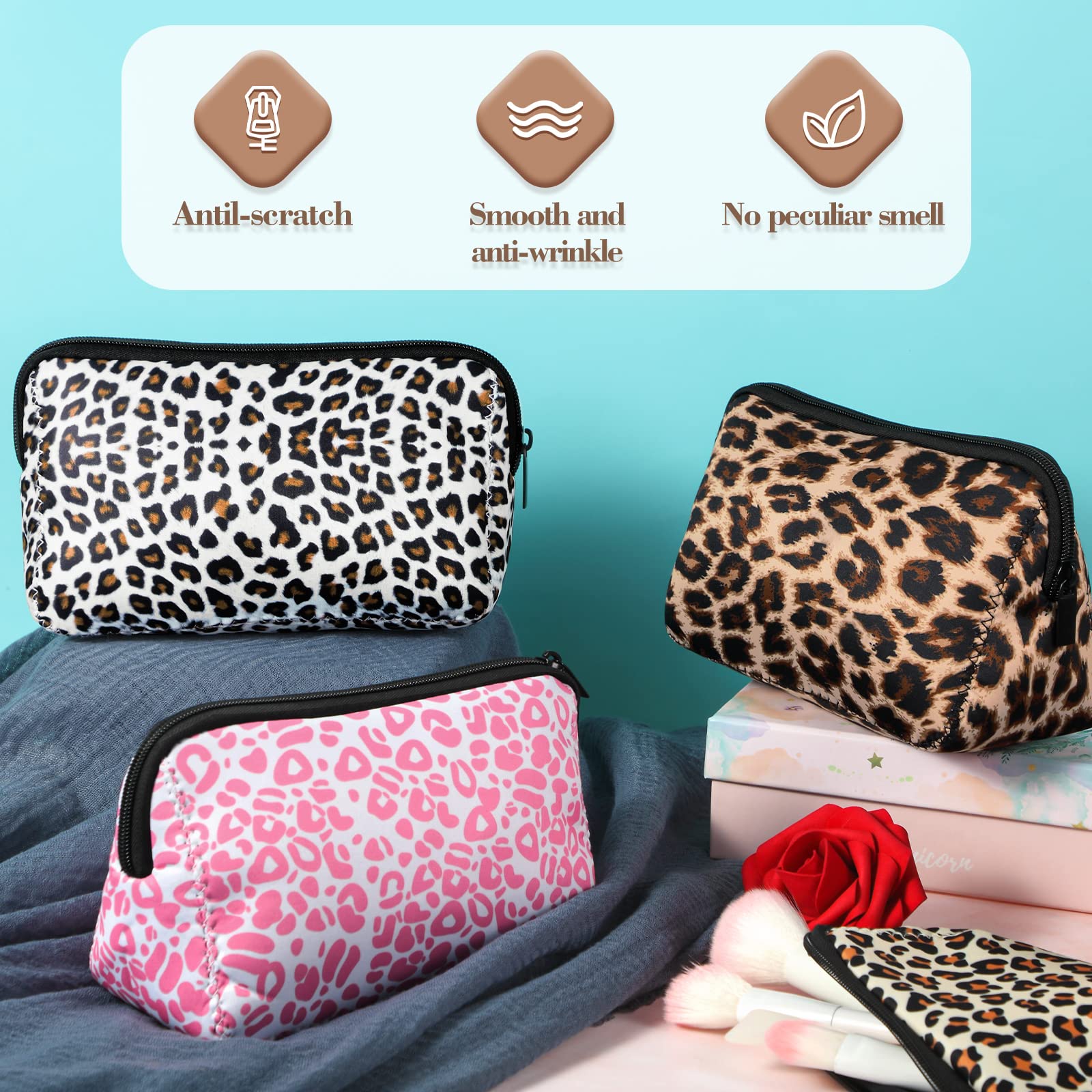 Sawysine 4-Piece Leopard Print Makeup Bag Set - Large Cheetah Cosmetic Organizer with Zipper, Travel Toiletry Pouch for Women & Girls | Perfect for Travel, Gym, and Daily Beauty Storage