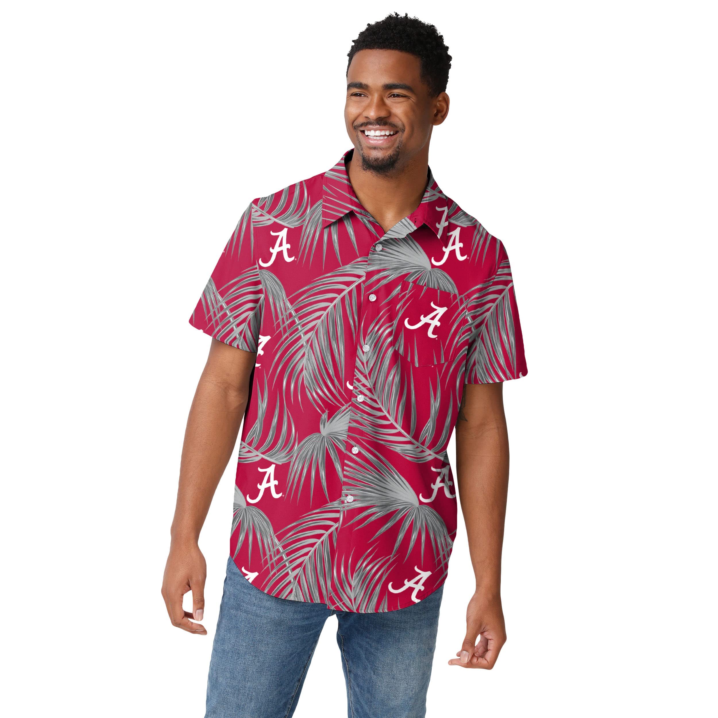 FOCO Men's Floral Print Hawaiian Shirt - Casual Short Sleeve Button Down for Summer Beach Vacation & Tropical Party Wear