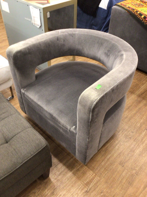 RH Drew Curved Grey Swivel Chair with Oak Base - Modern Office & Living Room Accent Chair for Home Decor