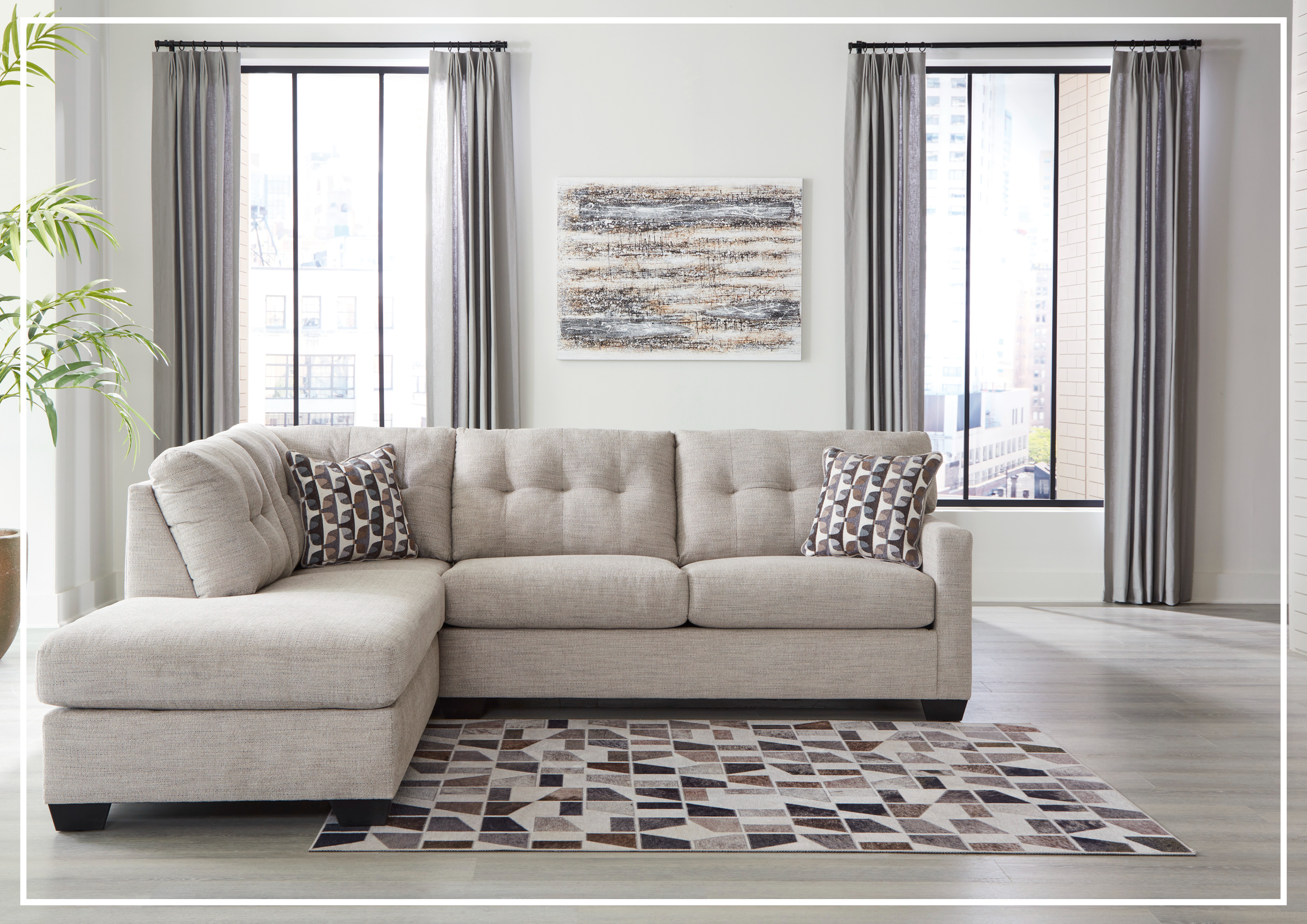 Gio Italia Marston Fabric 2-Piece Sleeper Sectional Sofa with Chaise Lounge | Light & Dark Color Options | Perfect for Small Spaces & Guest Rooms