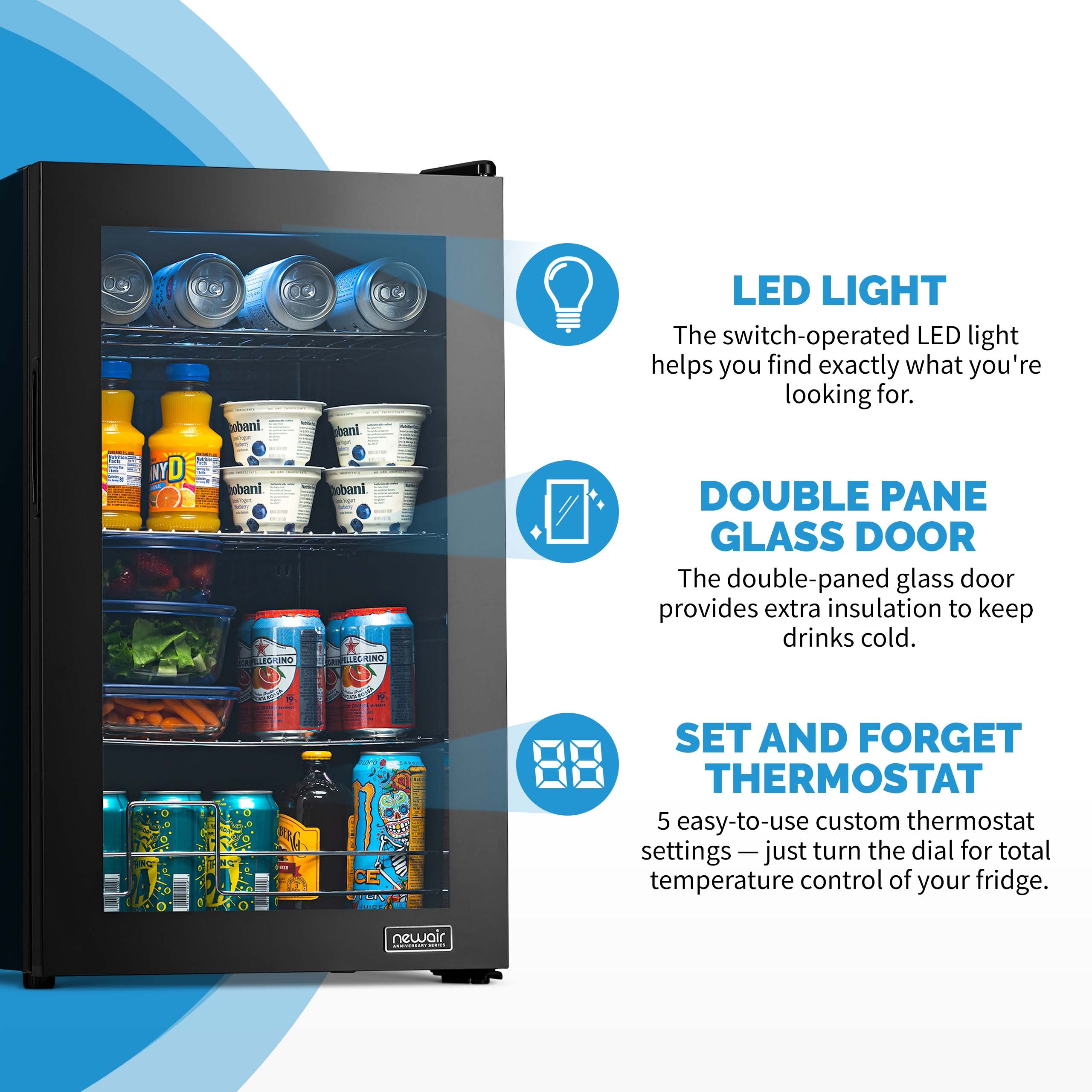 Newair® Limited Edition 100 Can Anniversary Beverage Refrigerator - Compact Beverage Cooler for Beer, Wine & Soda - Perfect for Home Bar, Office, or Man Cave (16.93 Cu.Ft)
