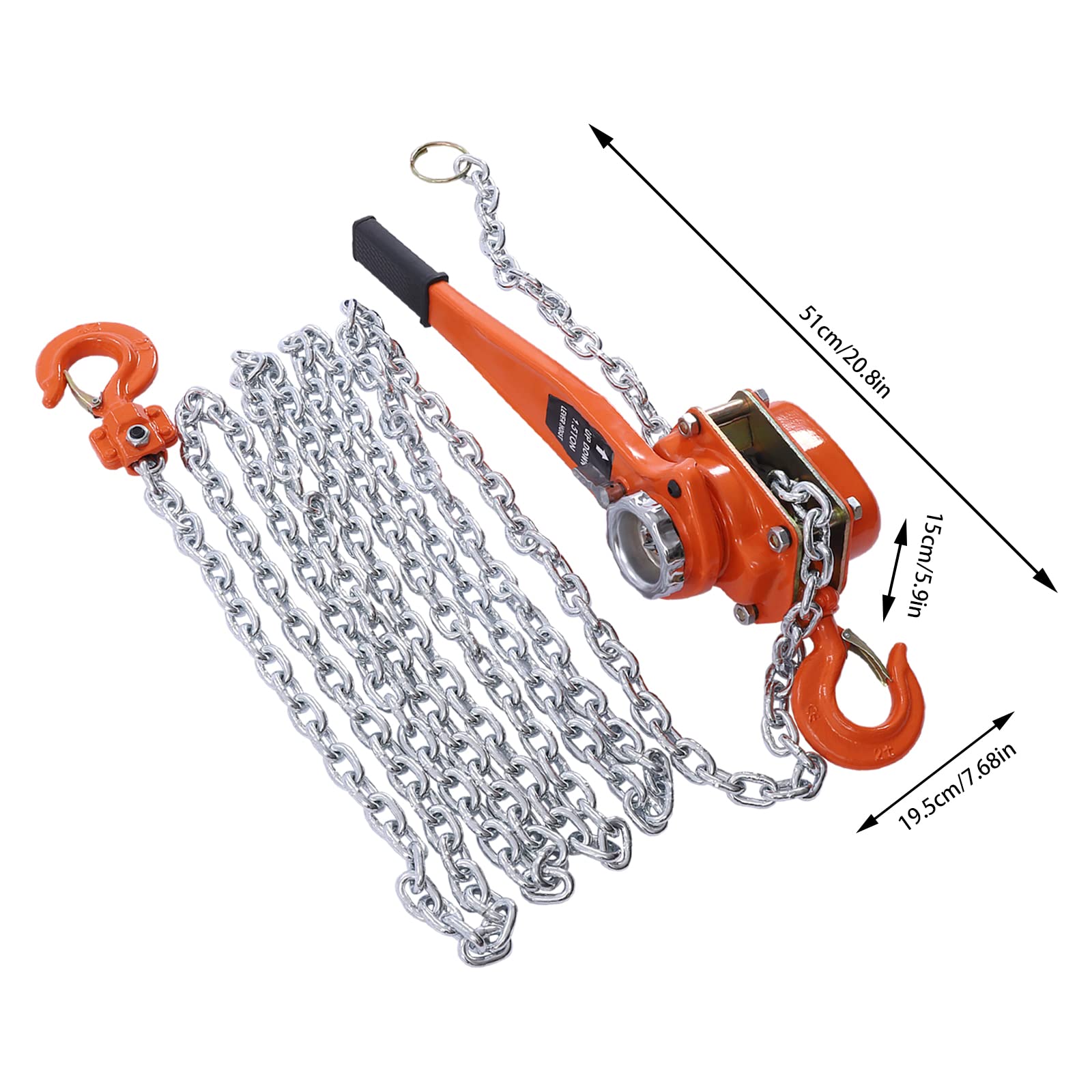 Heavy Duty Manual Lever Chain Hoist 3300LBS (1.5 Ton) with 20ft Lifting Chain - 7.1mm/0.3inch Orange Ratchet Hoist for Warehouse, Garage, Construction & DIY Projects