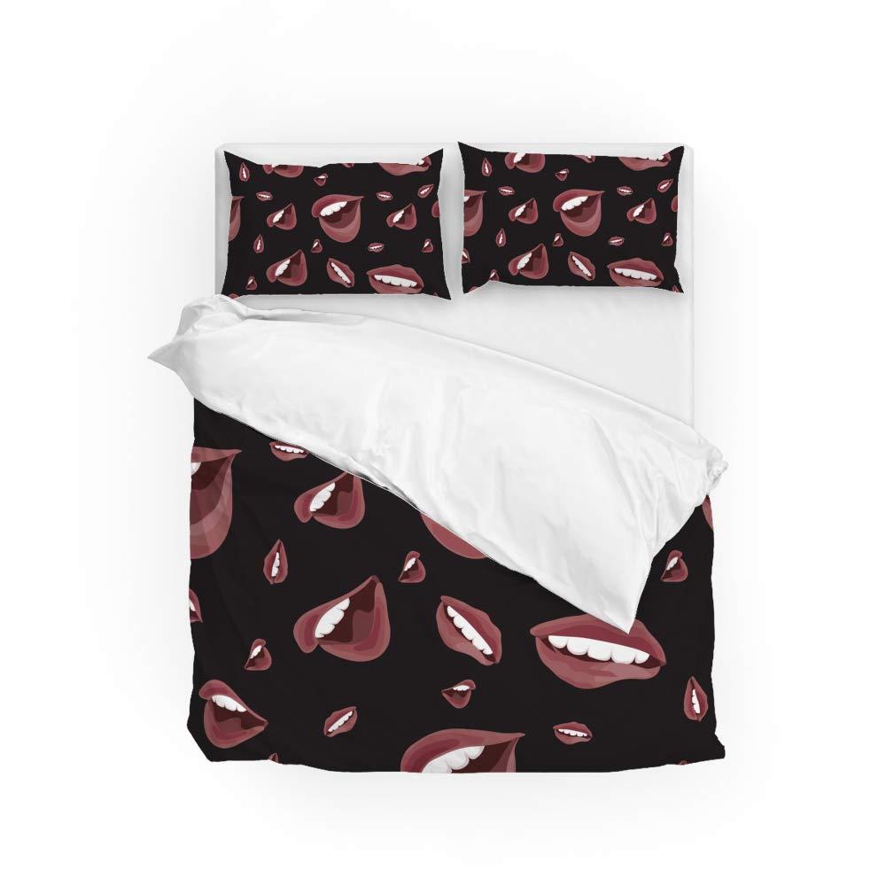3-Piece Sexy Lips Printed Duvet Cover Set with Pillow Shams - Soft Breathable Cotton Farmhouse Bedding for All Seasons | Perfect for Master Bedroom, Guest Room & Hotel Resort Decor