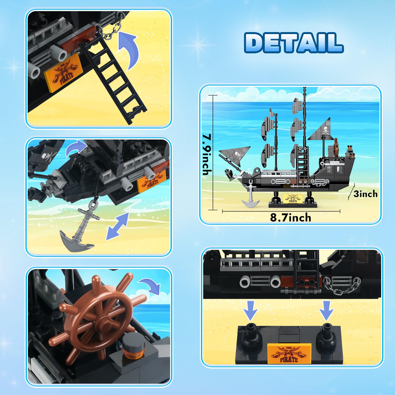 BRICK STORY 298-Piece Pirate Ship Building Set - Creative Black Ship Model Kit, Pirate Themed Boat Collection Toy for Kids & Adults Ages 6+ - Perfect for Birthday Gifts, STEM Learning & Family Bonding Activities