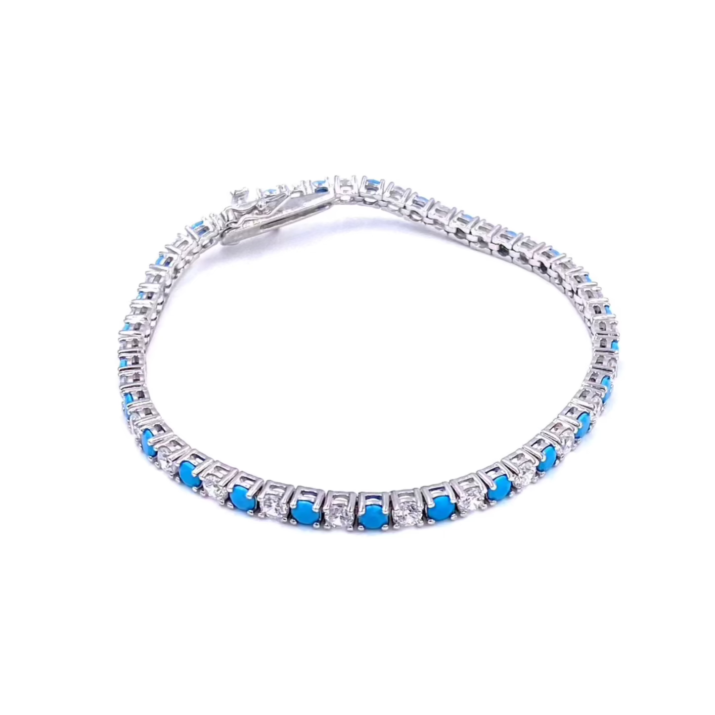 Ashley Gold Sterling Silver Alternating CZ & Turquoise Tennis Bracelet - Elegant Jewelry for Women, Perfect for Parties, Weddings & Everyday Wear