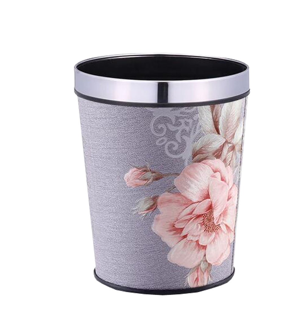 MYtodo Creative Retro 12L Trash Can for Living Room, Kitchen & Bathroom - Purple Rose Design | Perfect for Home, Office & Dorm Decor