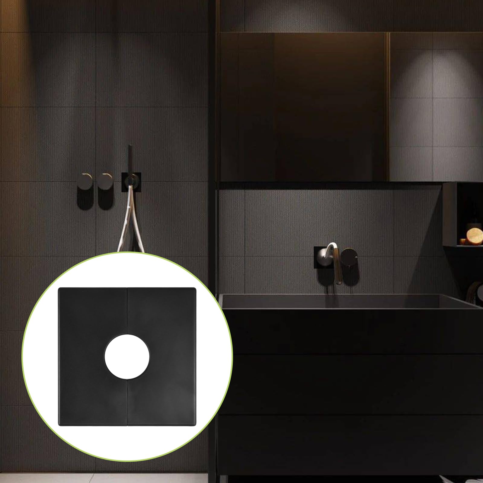 UFURMATE 2Pcs ABS Plastic Square Pipe Wall Covers - Self-Adhesive Decorative Escutcheon Plates for 28mm Diameter Shower Pipes (Black) | Bathroom Renovation & Pipe Concealment Solution