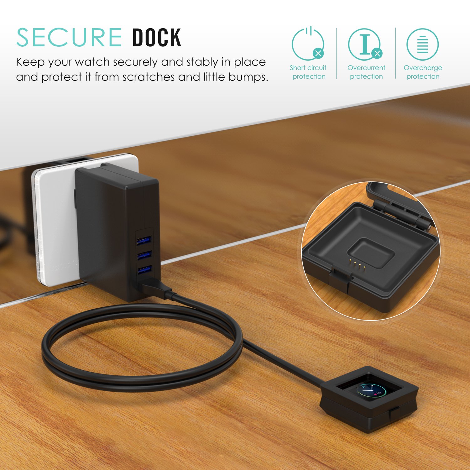 MoKo Replacement Charger for Fitbit Blaze Smart Watch - USB Charging Dock Cable & Adapter (Black) | Perfect for Home, Gym & Travel Fitness Tracking