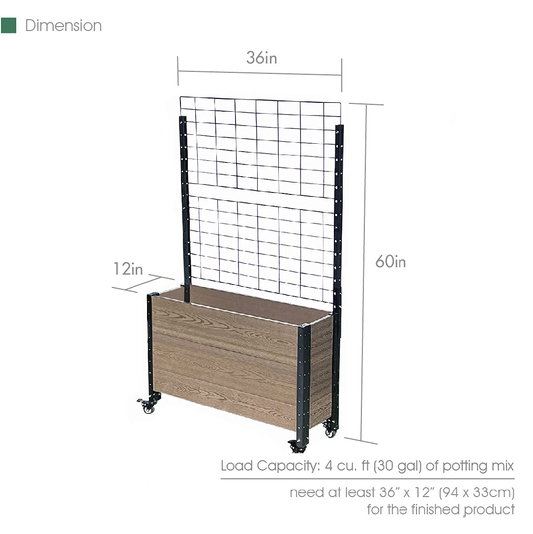 Everbloom Mobile Raised Garden Bed with Wheels & Trellis - Architectural Style Planter for Plants, Flowers, Vegetables | Easy Assembly, Durable & Stylish Outdoor Gardening Solution for Patio, Balcony & Backyard