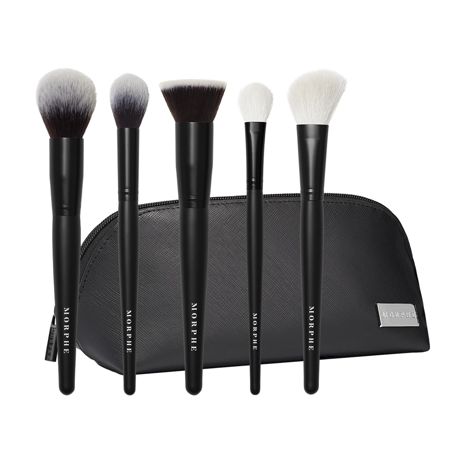 Morphe Face The Beat 5-Piece Makeup Brush Set - Foundation, Blush, Contour & Blending Brushes with Synthetic Bristles & Travel Case - Perfect for Professional Makeup Artists & Everyday Beauty Routine (5 Count)