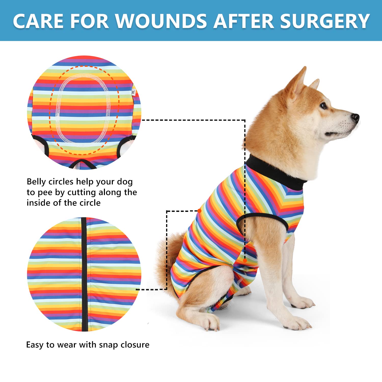 Dog Surgery Recovery Suit for Spay/Neuter - Post-Op Protective Onesie for Female & Male Dogs - Rainbow Stripe Design - Small Size - Ideal for Wound Protection & Comfort After Vet Procedures