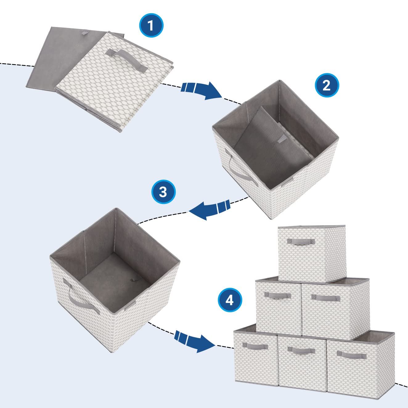 STORAGE MANIAC 6-Pack Collapsible Fabric Storage Bins with Handles - Foldable Organizer Cubes for Closet, Shelves, Office & Toy Storage - Durable 11-Inch Lattice Design - Perfect for Home Organization & Kids Room Storage