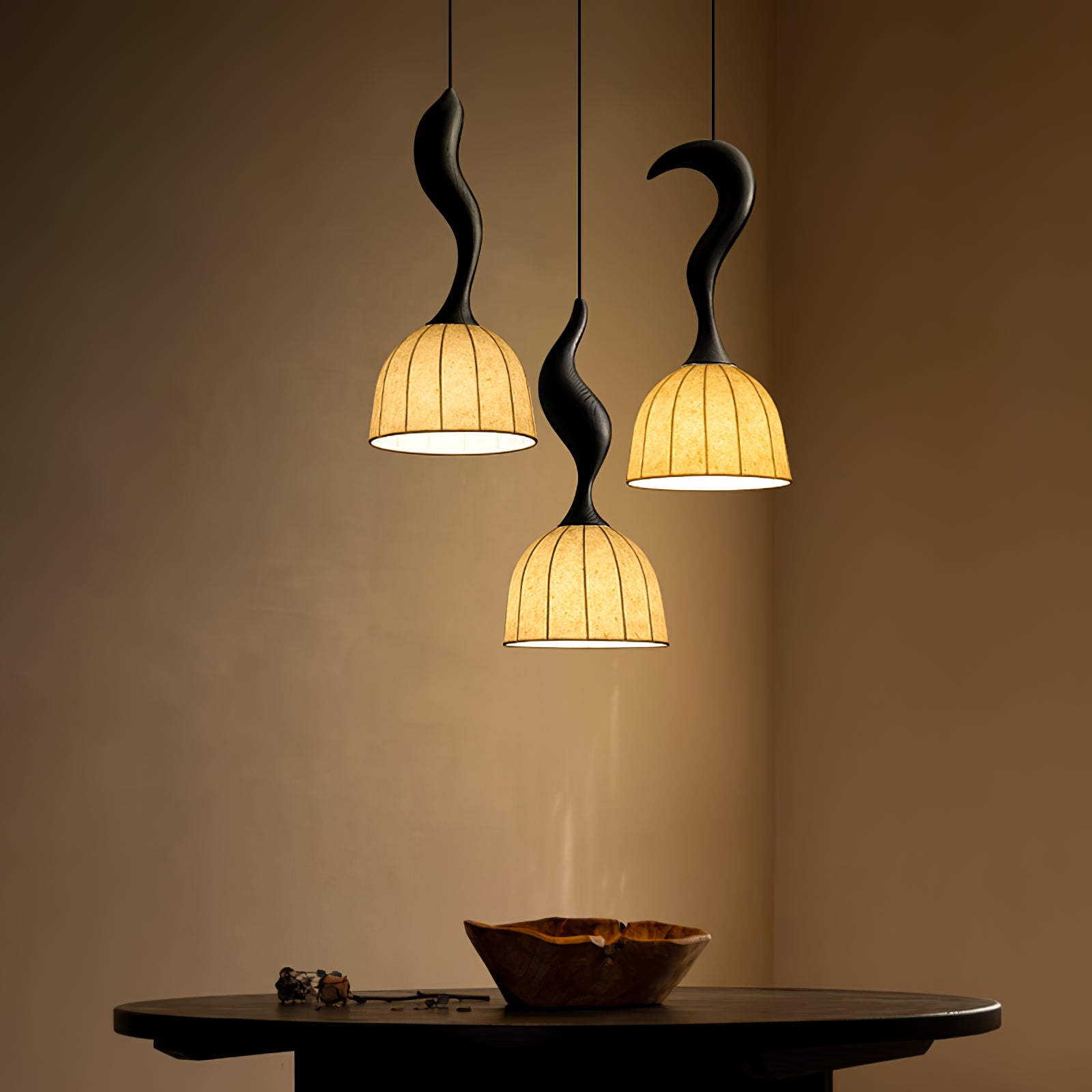 Elowen Twisted Wood Pendant Light - Handcrafted Wooden Ceiling Light Fixture for Dining Room, Bedroom & Living Room - Rustic Home Decor Lighting for Farmhouse & Modern Interior Design