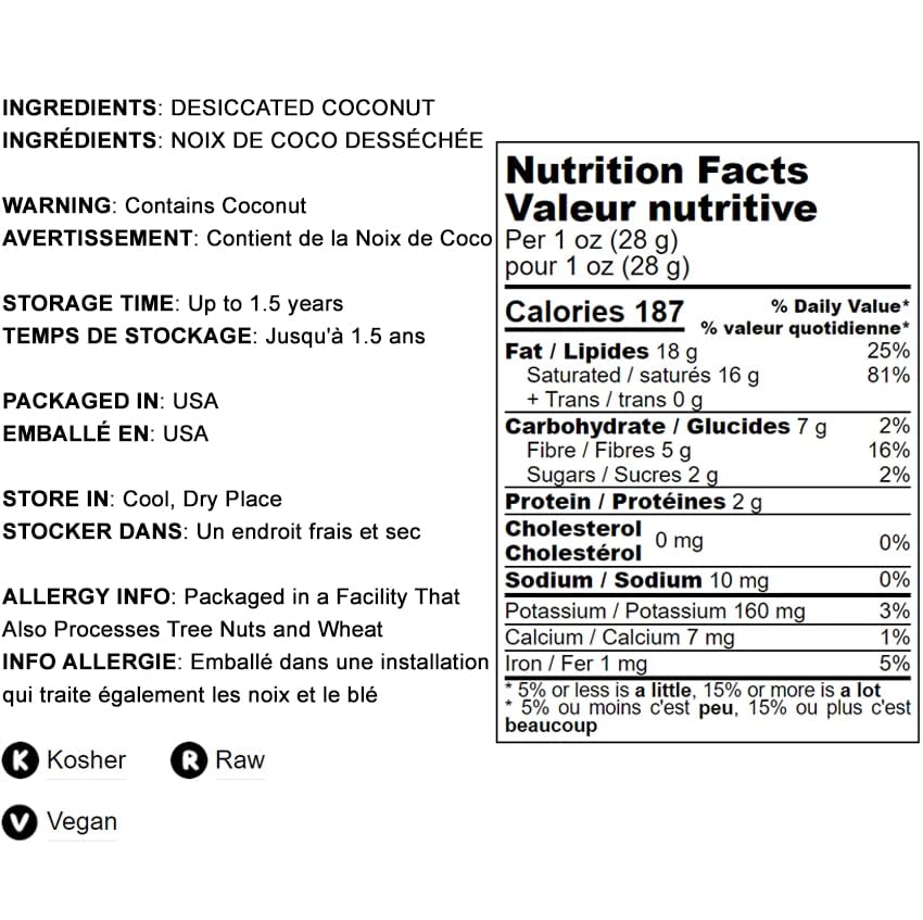 25 Lbs Unsweetened Shredded Coconut Flakes - Desiccated, Kosher, Vegan Bulk Coconut - No Sulfites, High in Fiber - Perfect for Baking, Smoothie Bowls, Granola & Healthy Dessert Toppings