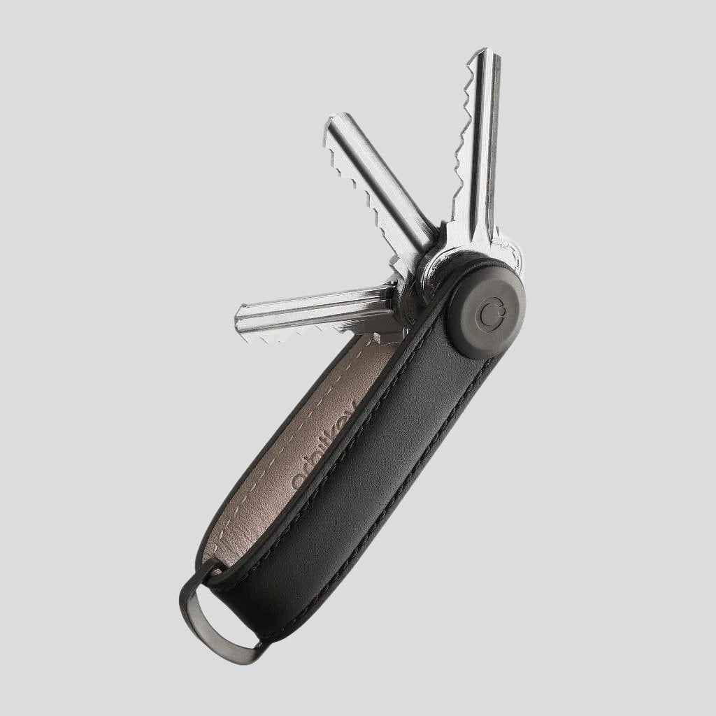 Orbitkey Genuine Leather Key Organizer - Premium Black Key Holder for Minimalist Lifestyle | Perfect for Home, Office & Travel Organization