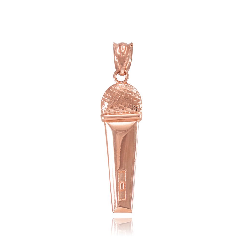 10K Rose Gold Singer Microphone Music Charm Pendant - Elegant Jewelry Gift for Musicians & Music Lovers - Perfect for Concerts, Performances & Special Occasions