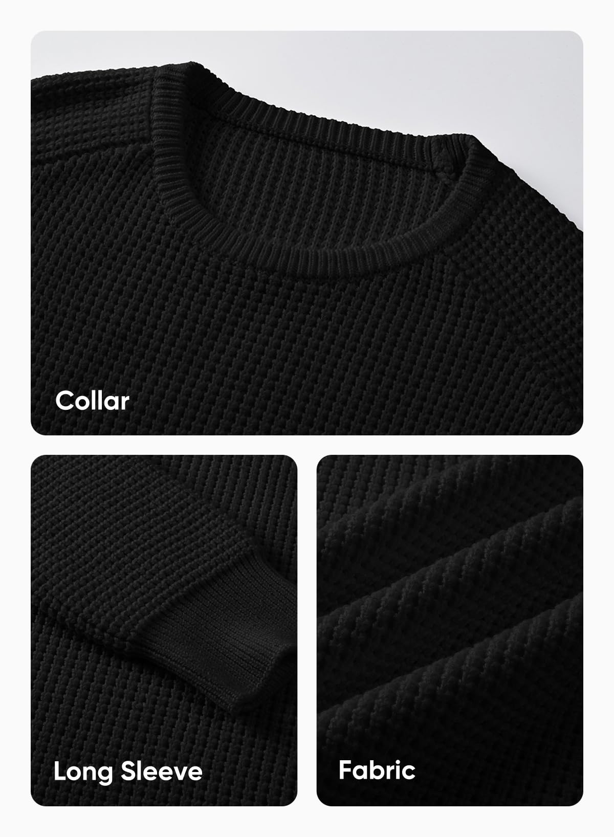 JMIERR Men's Crewneck Pullover Sweater - Waffle Textured Knit Casual Loose Fit Sweater with Ribbed Edge | Warm Winter Layering & Everyday Comfort