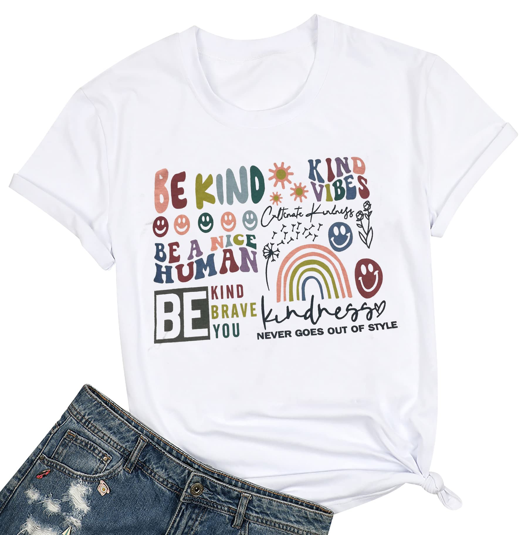 Women's Be Kind Graphic T-Shirt - Cute Blessed Inspirational Tee for Teachers - Funny Short Sleeve Casual Top for Everyday Wear, School, Work & Outings