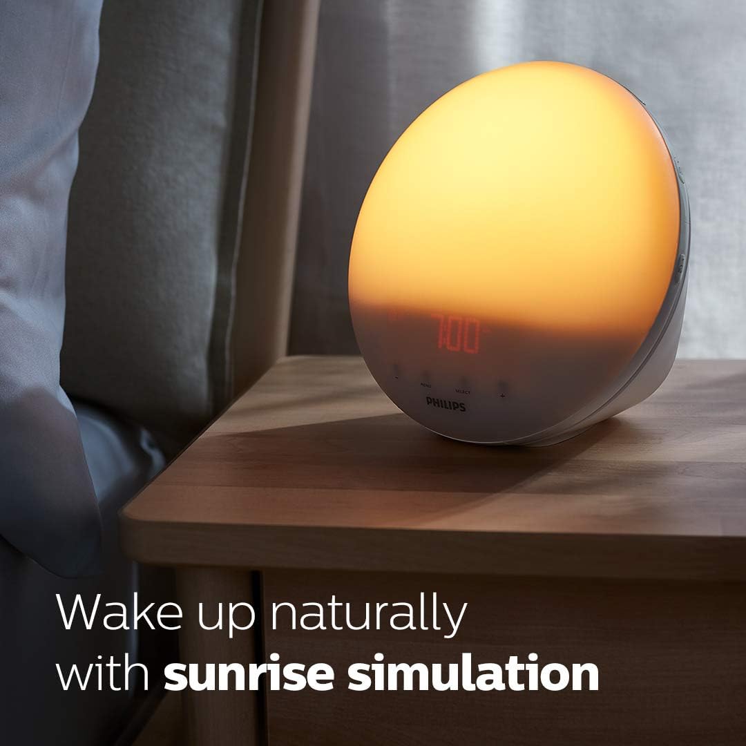 PHILIPS HF3520/60 Wake Up Light with Sunrise Simulation Alarm Clock - Natural Dawn & Dusk Light Therapy for Better Sleep & Energy - Perfect for Bedroom, Office, or Travel