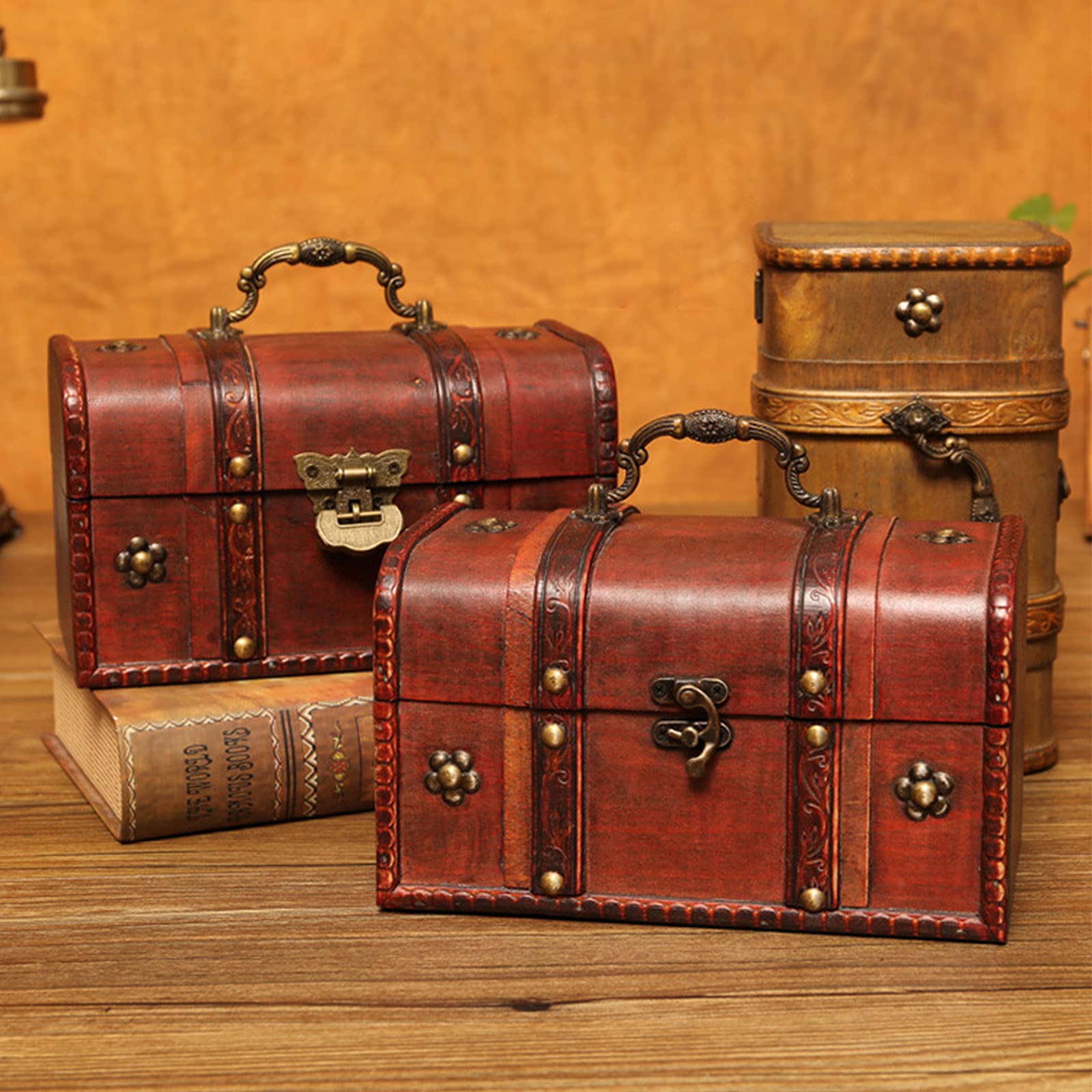 Handcrafted Pirate Treasure Chest with Iron Lock - Wood & Leather Decorative Storage Box for Home Decor | Perfect for Jewelry, Keepsakes & Themed Parties