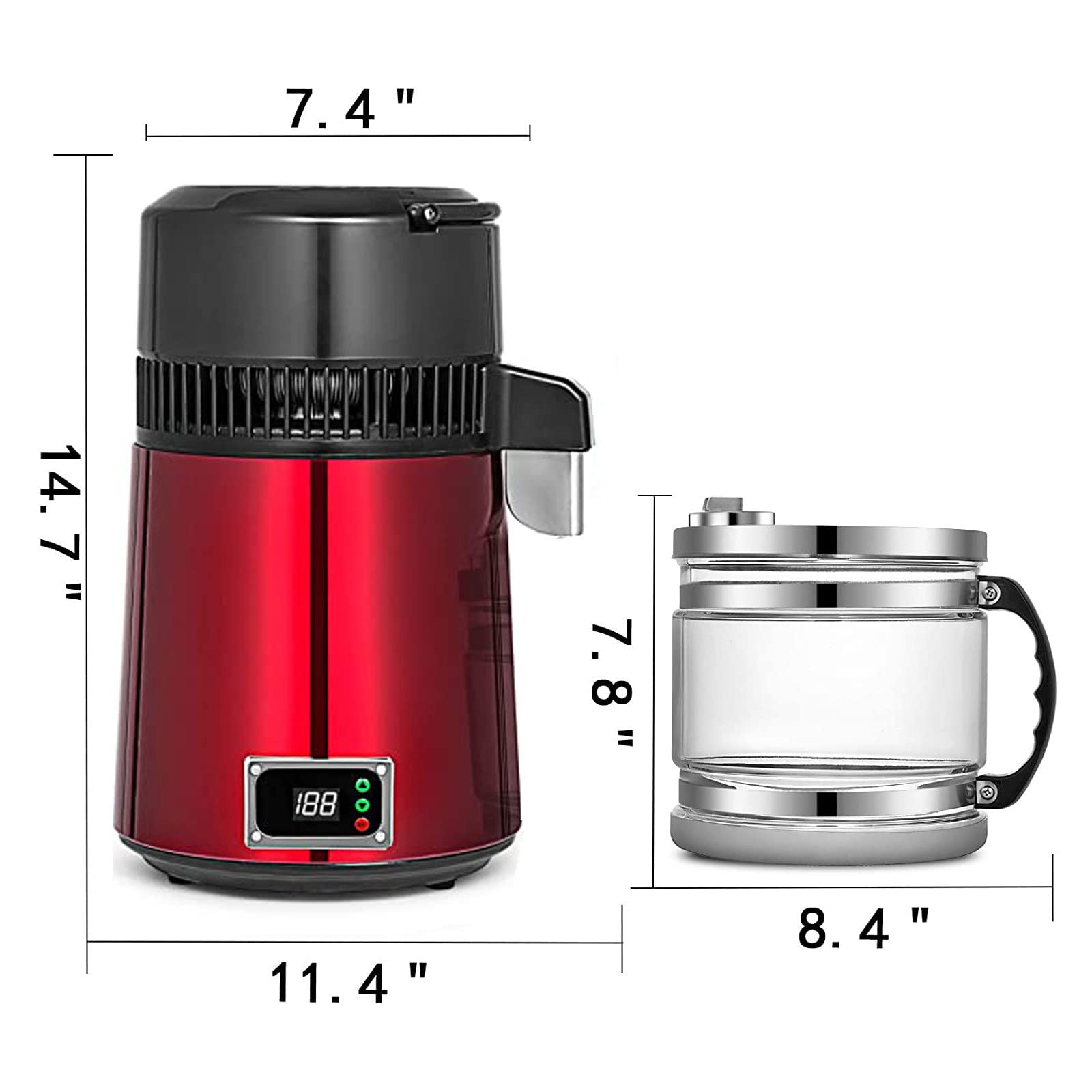 XYEJL 4L Stainless Steel Water Distiller Machine - 750W Countertop Water Purification System with Glass Collection Bottle for Home & Office Use | Perfect for Drinking, Cooking, and Emergency Preparedness