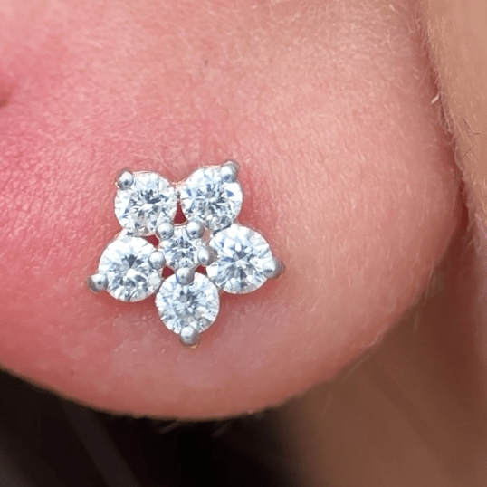 14k Yellow Gold Six Round Diamond Flower Stud Earrings for Women - Perfect for Weddings, Parties & Everyday Elegance
