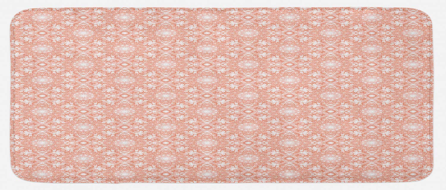 Ambesonne Non-Slip Coral Kitchen Mat with Mandala Motif - 47