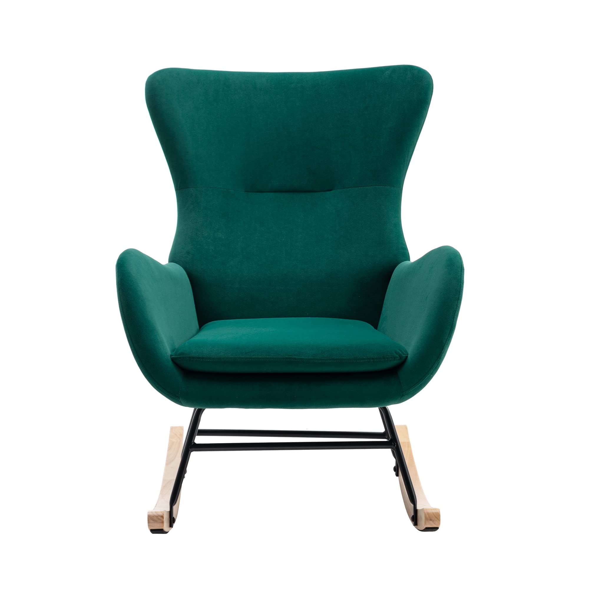 Comfy Upholstered Rocking Glider Chair - Nursery, Living Room, Bedroom & Balcony Reading Armchair (Green) - Perfect for Nursing, Relaxing & Decor