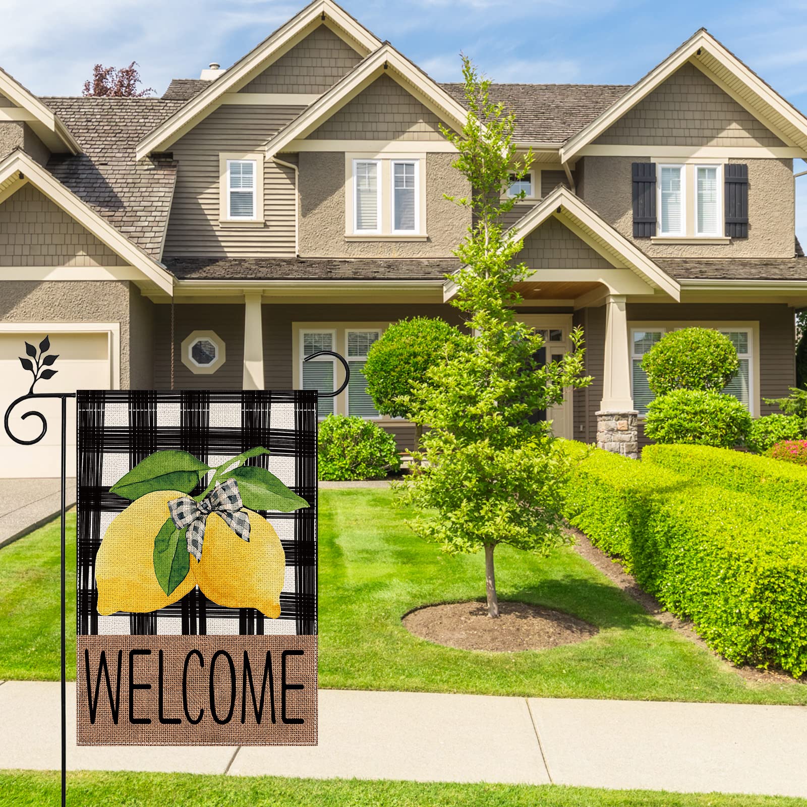 12.5 x 18 Inch Waterproof Double-Sided Buffalo Check Lemon Garden Flag - Rustic Farmhouse Outdoor Decoration for Yard, Lawn & Patio | Summer Welcome Sign for Porch, Garden Party & Country Home Decor
