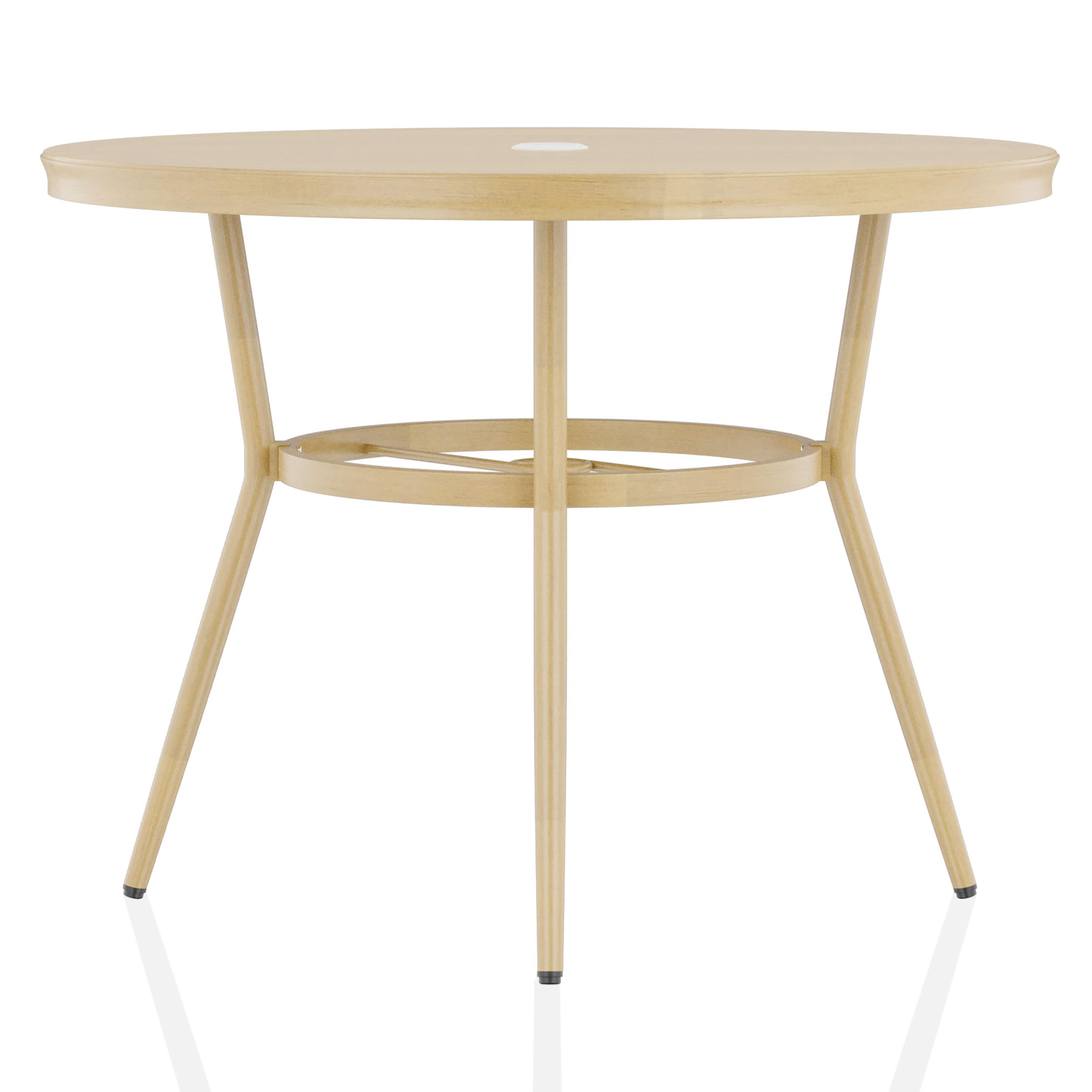 Furniture of America Devey 40 Inch Wide Aluminum Round Outdoor Bistro Table - Natural Finish for Patio, Garden, Poolside & Backyard Dining