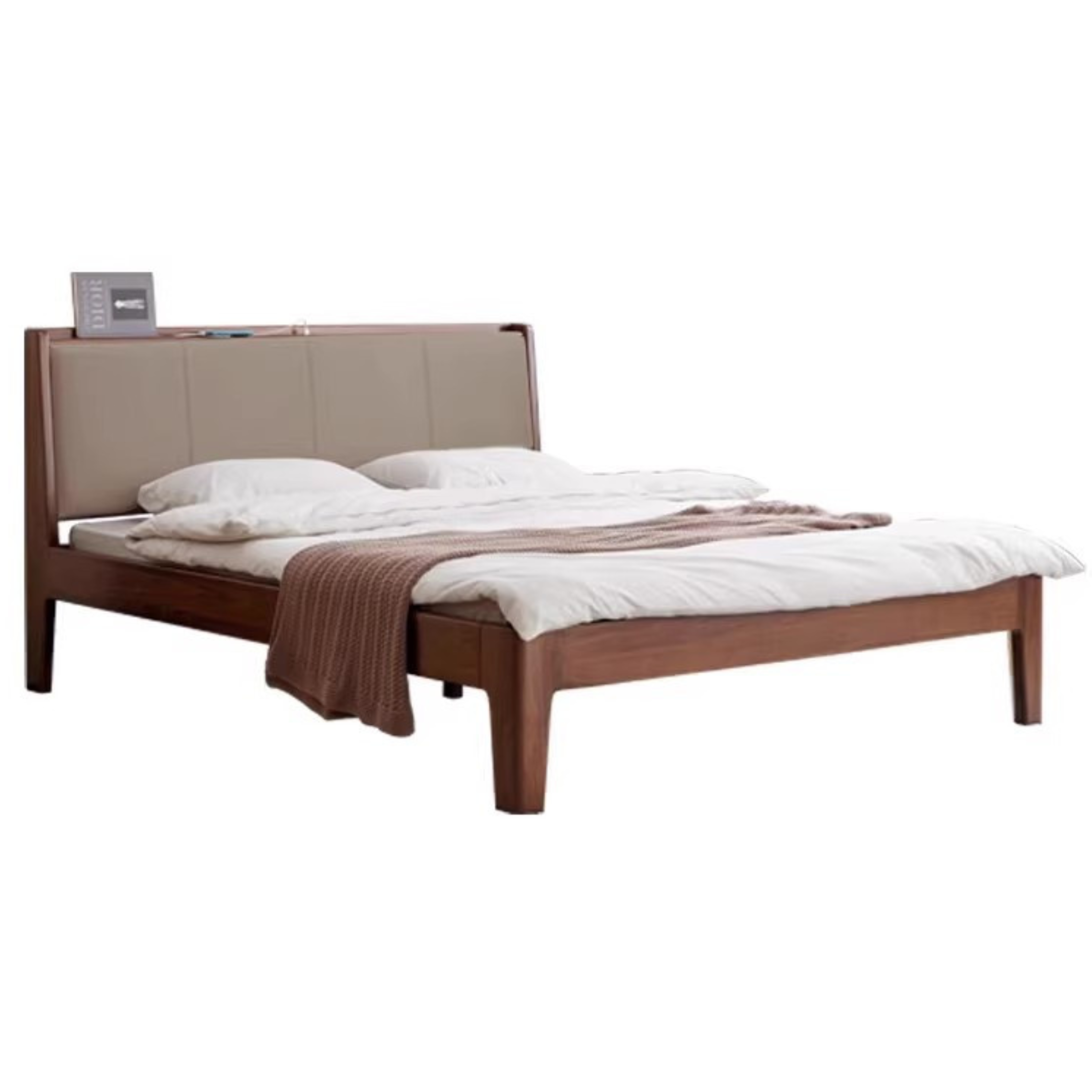 Rich Dark Walnut color High berth solid wood soft bed light brown