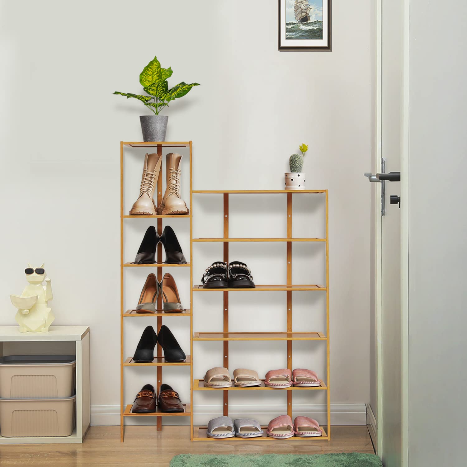 MoNiBloom 12-Tier Bamboo Shoe Rack - Space Saving Vertical Shoe Organizer for Entryway, Closet, Bedroom, Hallway - Natural Wood Shoe Storage Shelf for Sneakers, Boots & Heels - Perfect for Small Spaces & Home Organization