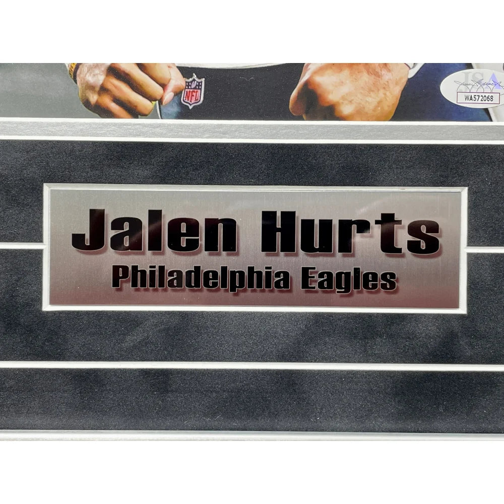 Jalen Hurts Autographed Philadelphia Eagles 8x10 Photo Framed with JSA COA - Signed NFL Memorabilia for Eagles Fans, Man Cave & Sports Collectibles Display