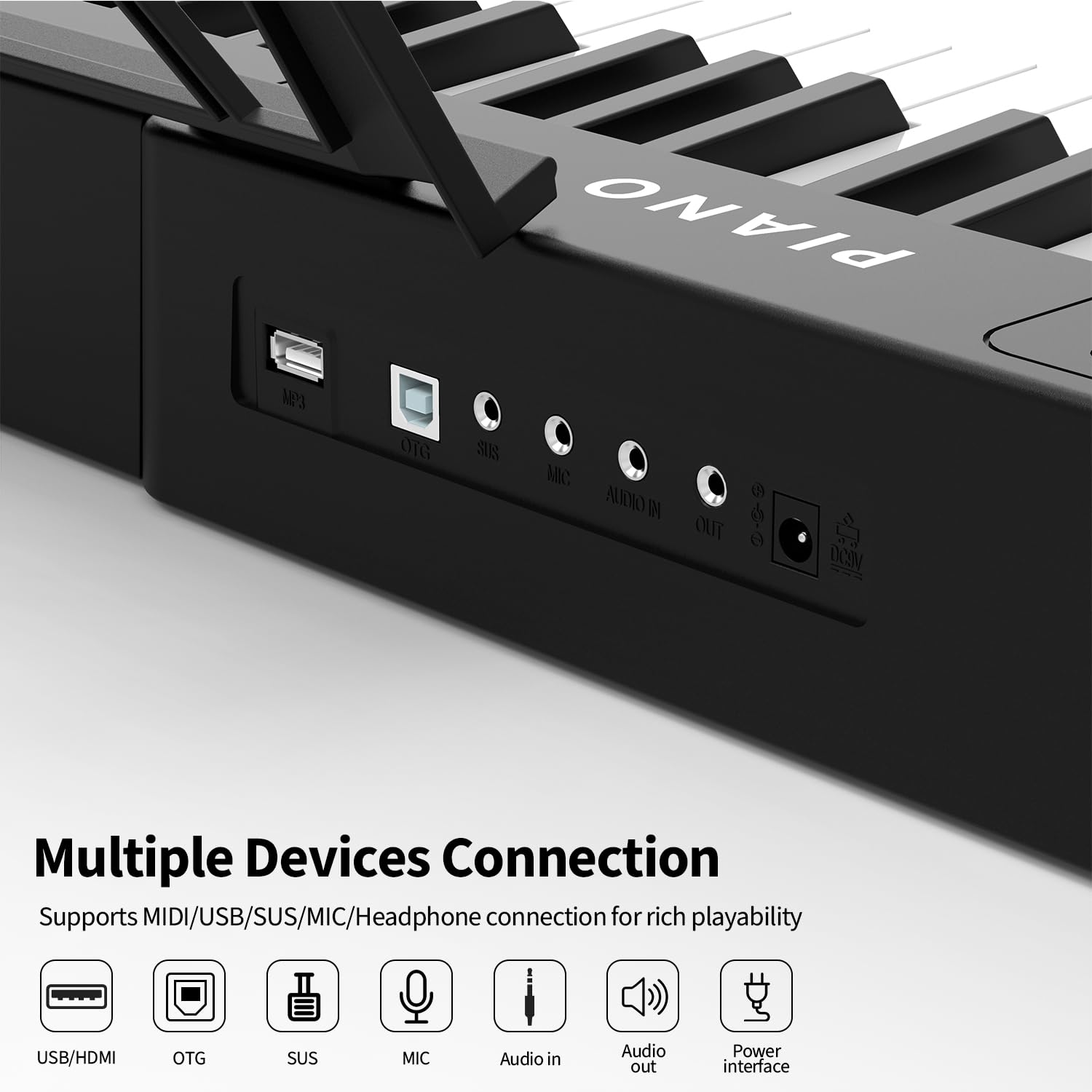 88-Key Digital Piano with Semi-Weighted Keys - Full Size Electronic Keyboard with Stand, Built-In Speakers, Sustain Pedal & Bluetooth - MIDI/USB/MP3 Connectivity - Perfect for Beginners & Adults - Ideal for Home Practice, Studio Recording & Live Performances