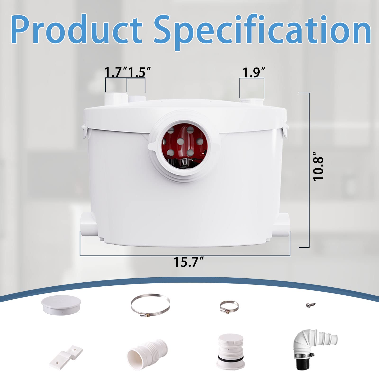 600W Macerator Pump System for Upflush Toilet - Basement Toilet Pump with AC Vent & 4 Water Inlets - Connects to Sink, Shower, Laundry - Ideal for Basement Bathrooms, Tiny Homes, RV Toilets & Renovation Projects