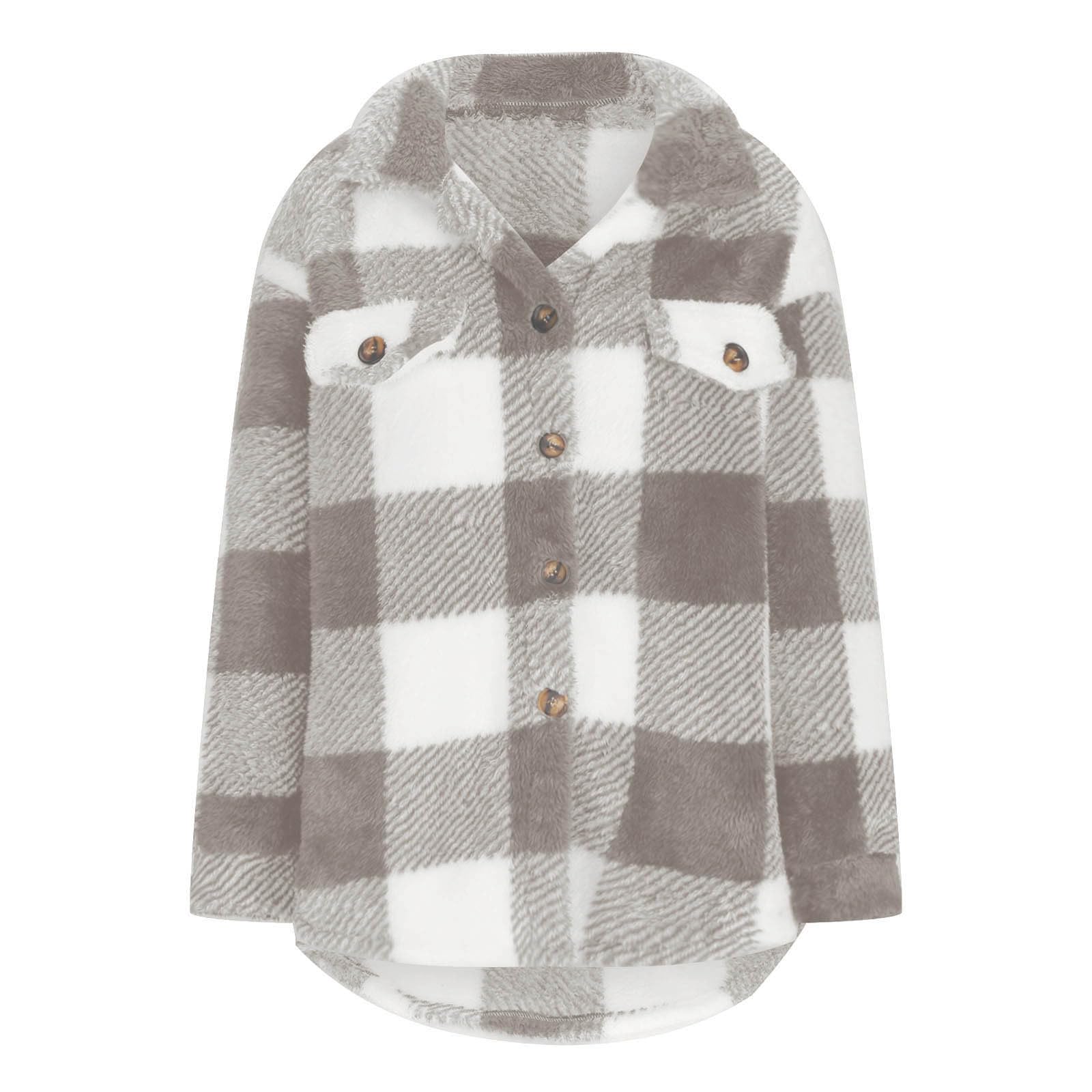 AOCRD Women's Fuzzy Fleece Shacket - Button Down Long Sleeve Open Front Cardigan Jacket | Sherpa Lined Outerwear Coat for Fall & Winter 2023 | Perfect for Casual Outings, Workwear & Layering