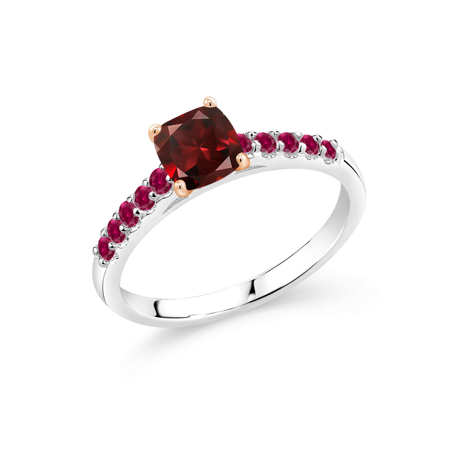 1.30 Ct Genuine Red Garnet & Created Ruby Ring in 10K White Gold with Rose Gold Prongs – Elegant Jewelry for Engagement, Wedding & Special Occasions