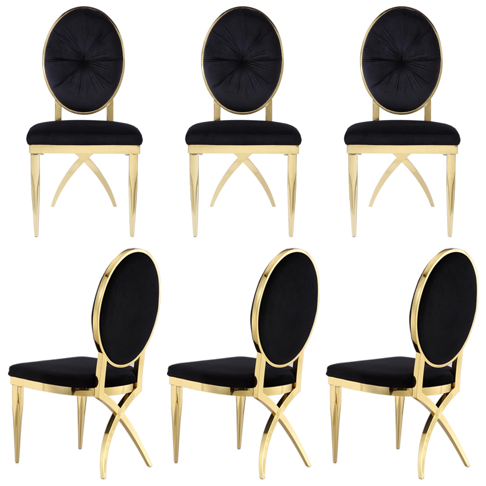Luxury Black Velvet Upholstered Dining Chairs Set of 6 with Gold X-Shaped Legs - Modern Kitchen & Dining Room Furniture for Home Decor | Perfect for Formal Dining, Entertaining Guests & Elegant Living Spaces