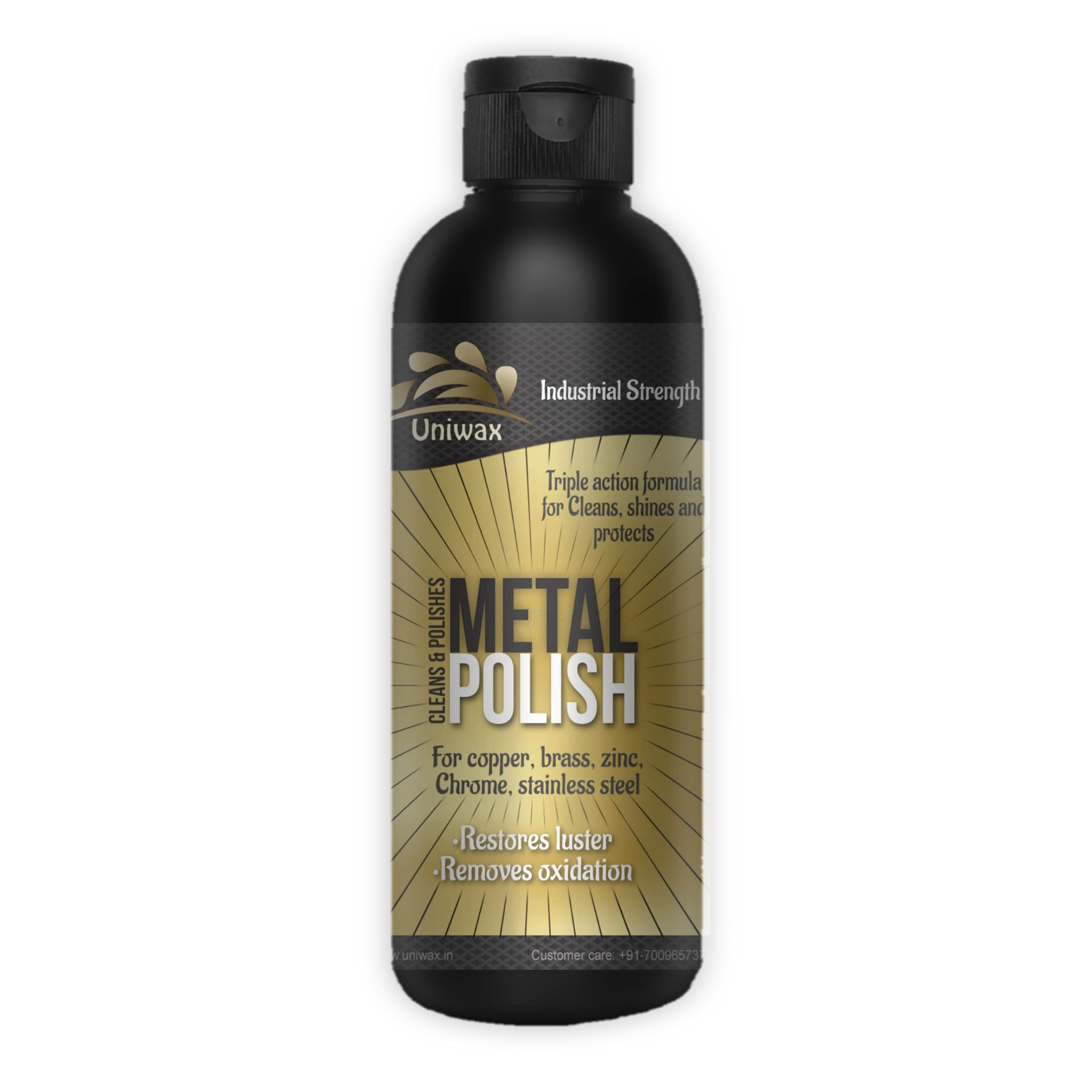 UNIWAX Metal Polish & Cleaner 250ml - Professional Chrome, Copper, Brass, Bronze, Gold, Nickel & Stainless Steel Polish - Restores Shine & Removes Tarnish - Ideal for Jewelry, Automotive Parts, Kitchenware & Home Decor