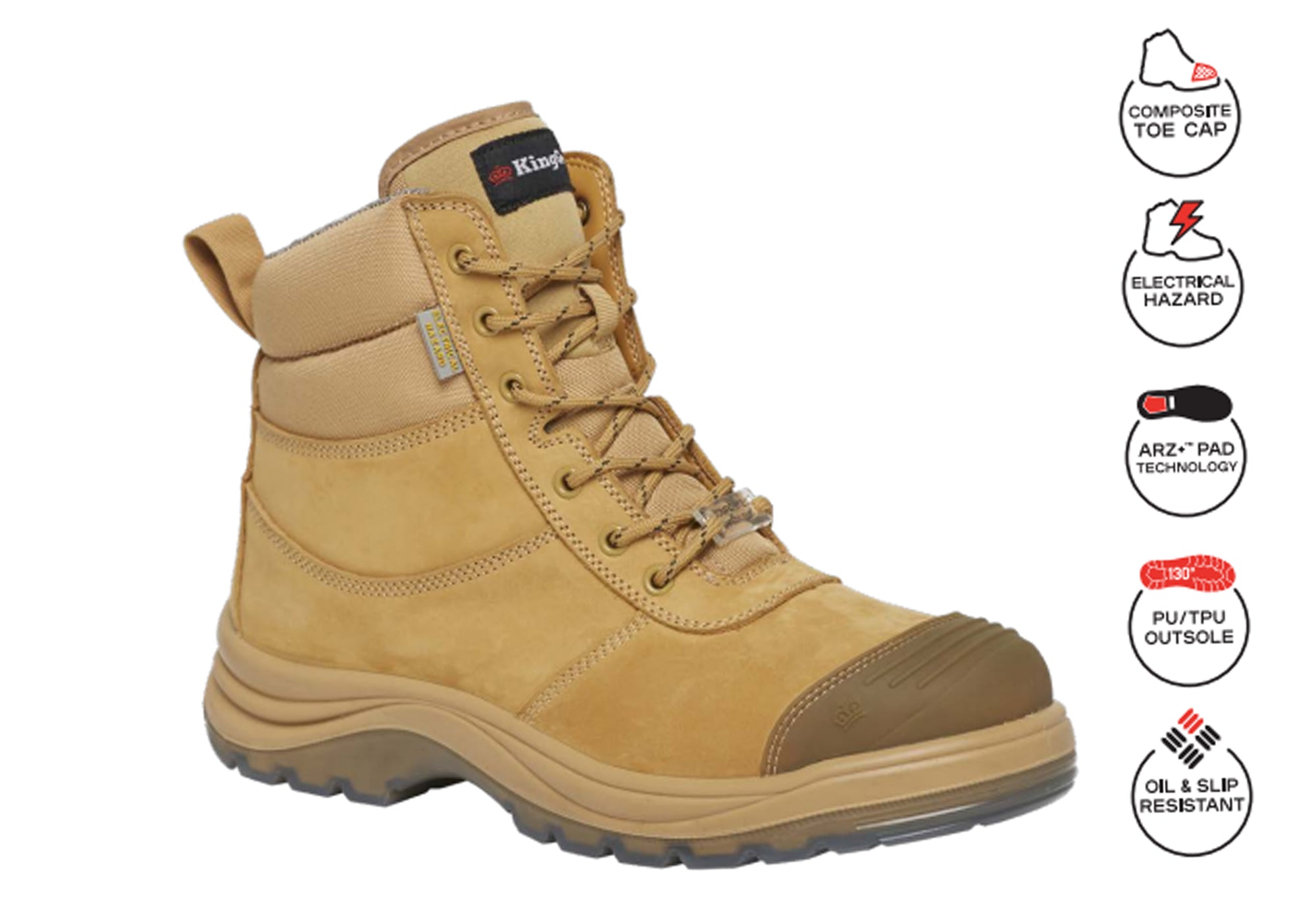 KingGee Men's Composite Toe Safety Work Boots with Zip & Lace Closure - Durable Steel Blue Tradie Boots for Construction, Warehouse & Outdoor Work