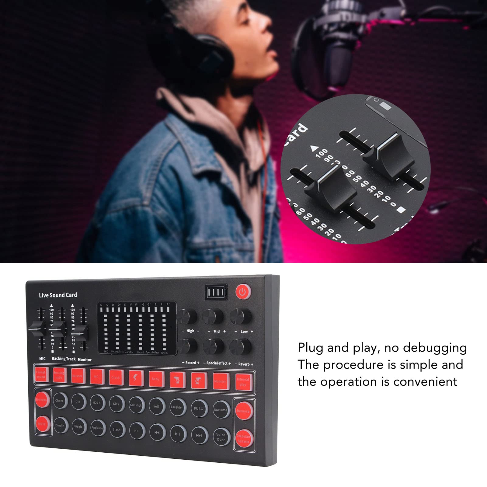 Professional Voice Changer Sound Board with LED Display - Noise Reduction, Bluetooth & Dual Channel Live Sound Card for Recording, Podcasting & Gaming (USB Audio Mixer for PC/Mac/Streaming)