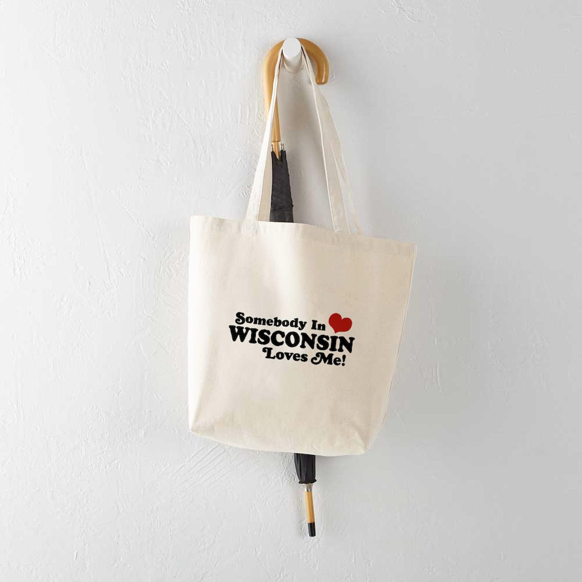 Somebody In Wisconsin Loves Me Natural Canvas Tote Bag - Reusable Grocery Shopping Bag for Farmers Market, Beach Trips & Everyday Use