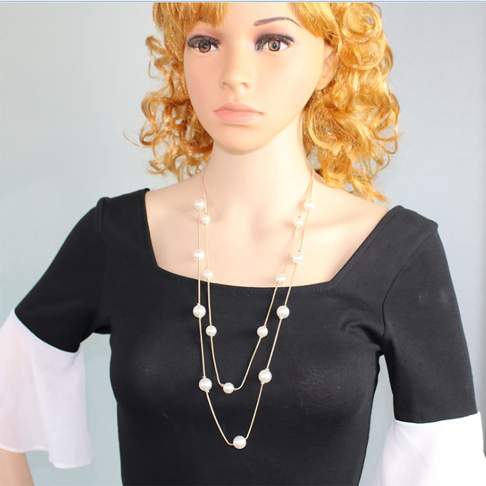 Fashion Bohemian Layered Pearl Sweater Necklace for Women - Gold & Silver Tone Statement Jewelry Gift - Perfect for Casual Outfits, Office Wear & Special Occasions