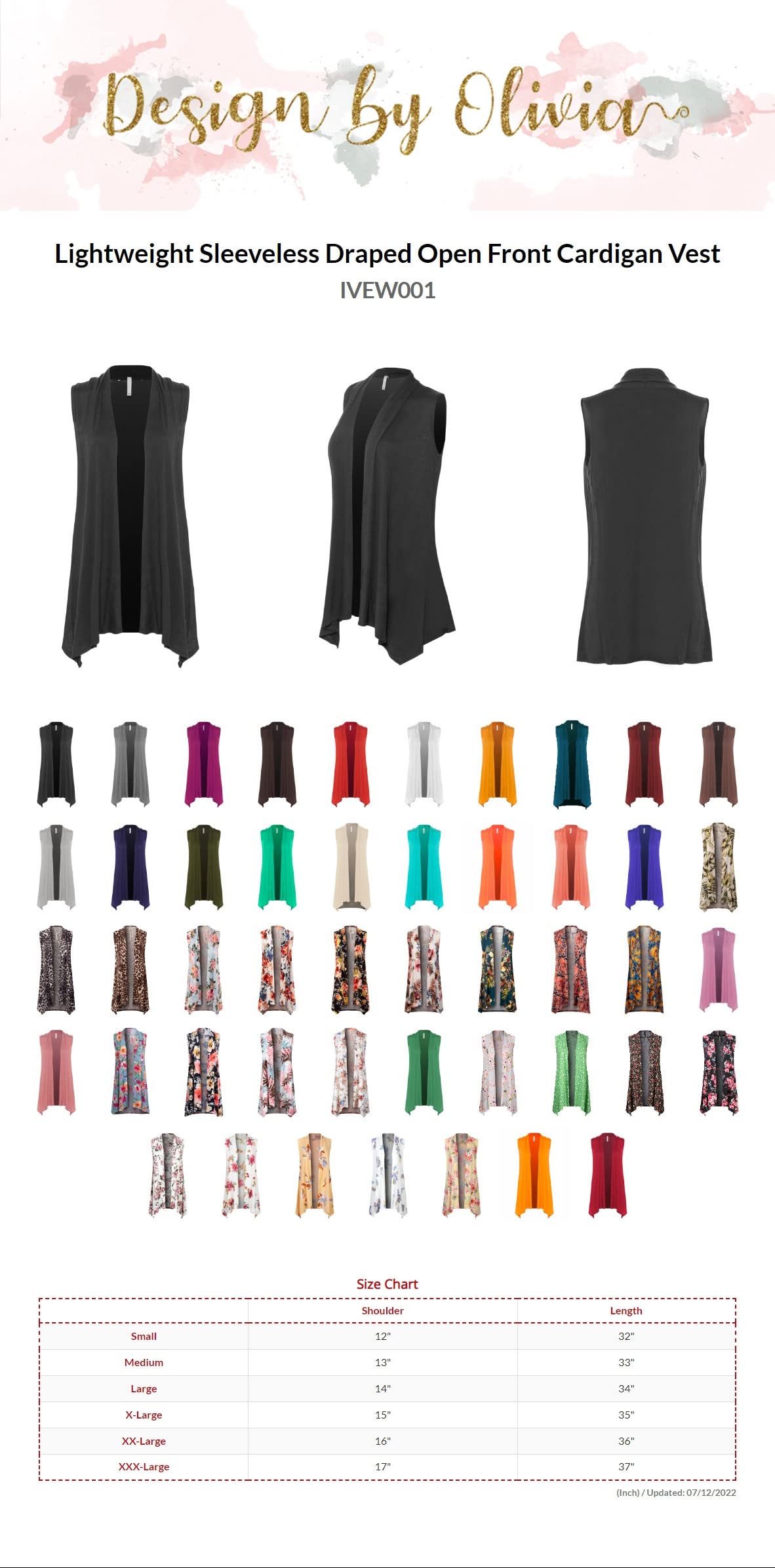 Olivia Women's Sleeveless Open Front Draped Cardigan Vest - Lightweight Summer Cover-Up for Beach, Office & Casual Outings