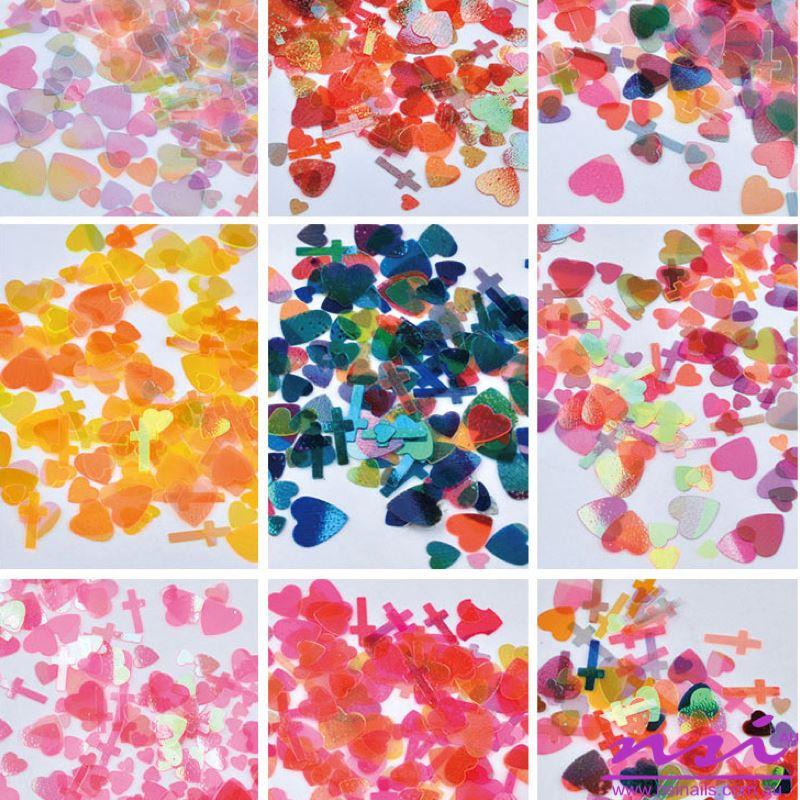 Hearts & Cross Mermaid Holographic Sequins Nail Art Tray - Perfect for DIY Nail Designs, Salon Use & Gift Giving